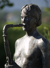 Saxophonspieler Bronze Detail