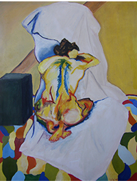 Weiblicher Rückenakt. Oel auf Baumwolle 1990 78 x 62 cm