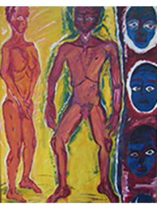 Adam und Eva oder die verschiedenen Energien. Acryl auf Papier 1987 84 x 105 cm